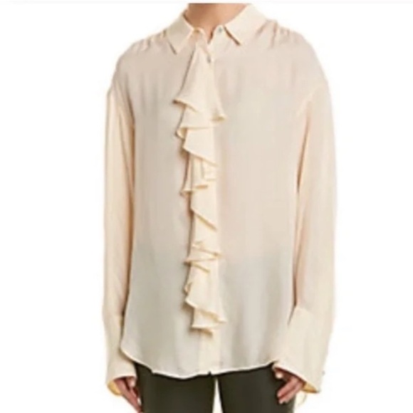 Cinq á Sept Rosalie Ruffle Button Front Shirt Oversized Silhouette Cream - Picture 16 of 16